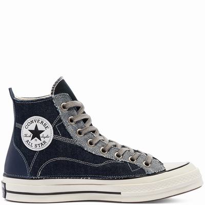 Converse Denim Patchwork Chuck 70 - Naisten Matalavartiset Tennarit - Laivastonsininen